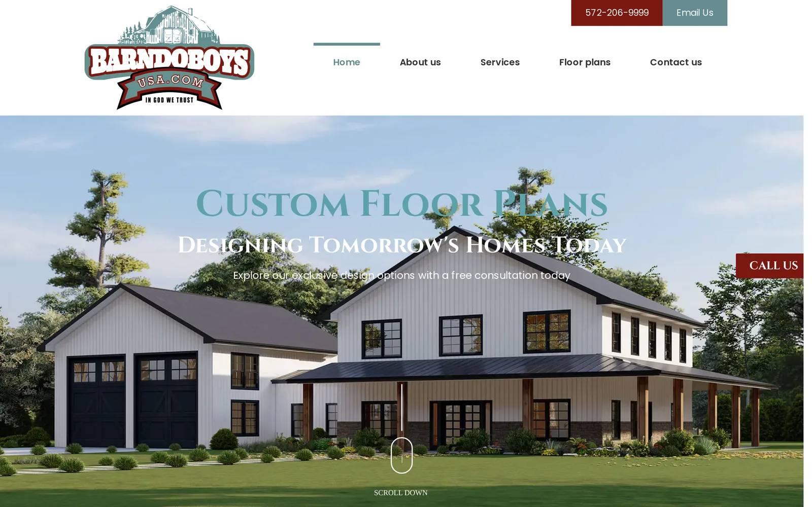 Home page of Barndo Boys, a barndominium construction site, built on WordPress.