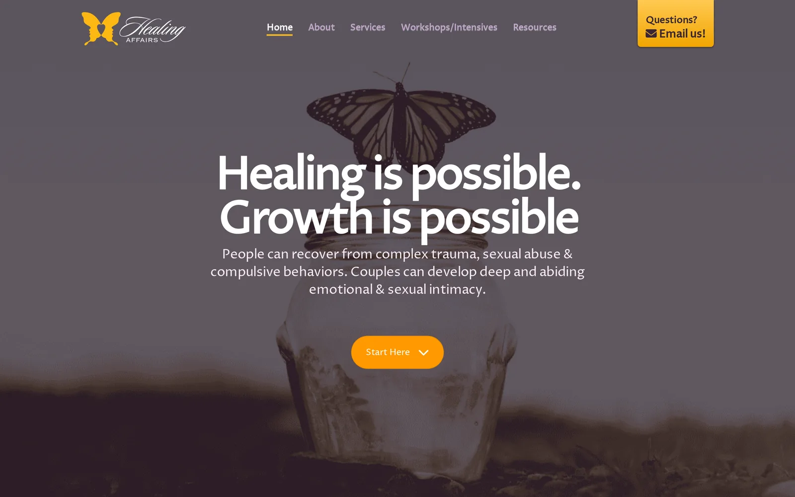 Home page of Healing Affairs Counseling, a counseling practice site, built on WordPress.