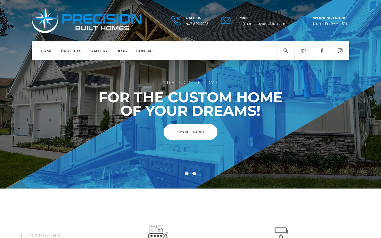 Home page of Homes by Precision, a custom home building site, built on WordPress.